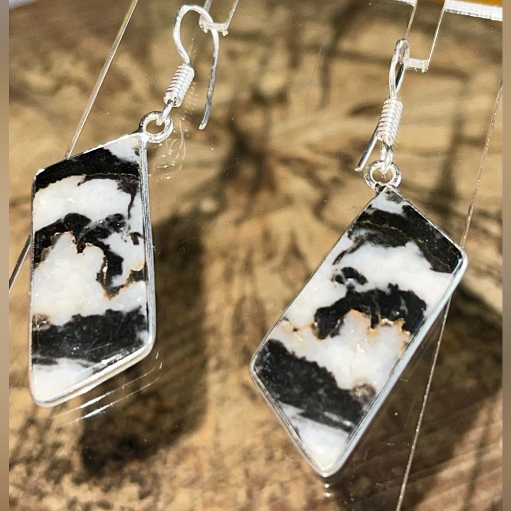 White Buffalo Turquoise Earrings 2” - Picture 3 of 13